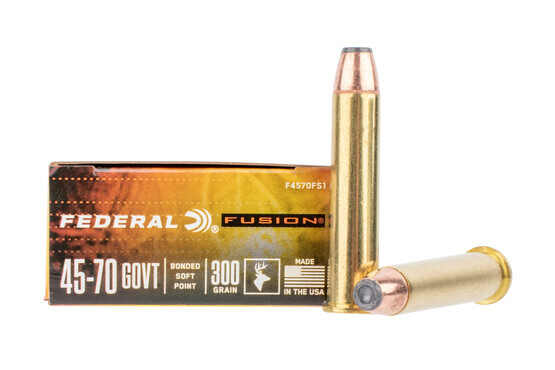 Federal Fusion .45-70 ammo with 300gr bonded soft points. 20-rounds per box.